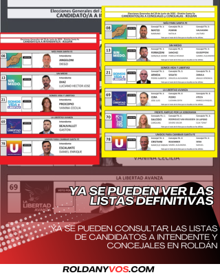 YA SE PUEDEN CONSULTAR LAS LISTAS DE CANDIDATOS A INTENDENTE Y CONCEJALES EN ROLDÁN  Con vistas a las elecciones generales del próximo 29 de junio de 2025, ya están disponibles para la ciudadanía las boletas oficiales de los precandidatos y precandidatas 