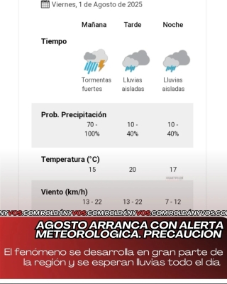 Primero de Agosto con alerta amarilla por tormentas
