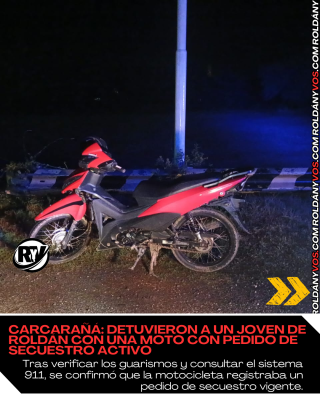 Un joven de 19 años domiciliado en Roldán fue detenido en la madrugada de este lunes en Carcarañá