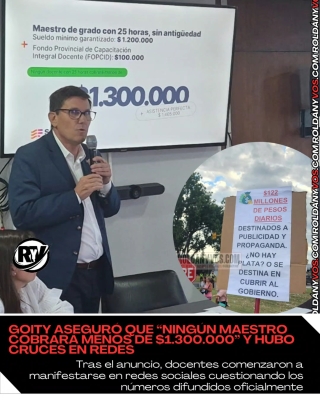 Santa Fe presentó oferta salarial docente: Goity aseguró que “ningún maestro cobrará menos de $1.300.000” y hubo cruces en redes