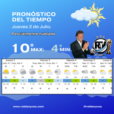 Pronóstico del tiempo en Roldán: jueves frío, parcialmente nublado y con máxima de 10°C