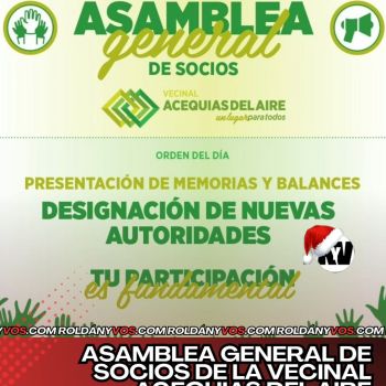 Asamblea General de Socios de la Vecinal Acequias del Aire: convocan a la comunidad para elegir nuevas autoridades