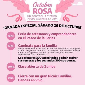 Octubre Rosa, jornada especial el Sábado 26 de Octubre