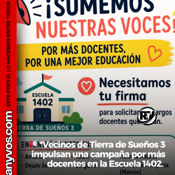 Vecinos de Tierra de Sueños 3 juntan firmas para reclamar más docentes en la Escuela 1402