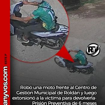 Robó una moto frente al Centro de Gestión Municipal de Roldán y luego extorsionó a la víctima para devolverla