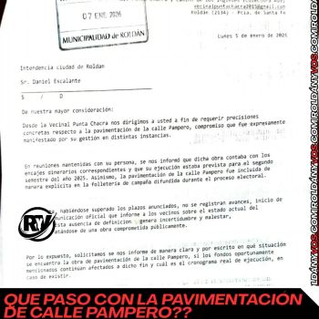 La Vecinal Punta Chacra pidió informes al Municipio por la pavimentación de calle Pampero