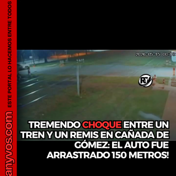 TREMENDO CHOQUE ENTRE UN TREN Y UN REMIS EN CAÑADA DE GÓMEZ: EL AUTO FUE ARRASTRADO 150 METROS