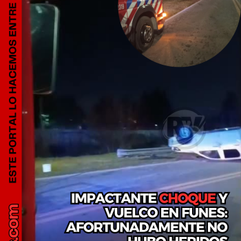 Impactante choque y vuelco en Funes: dos vehículos involucrados y ningún herido