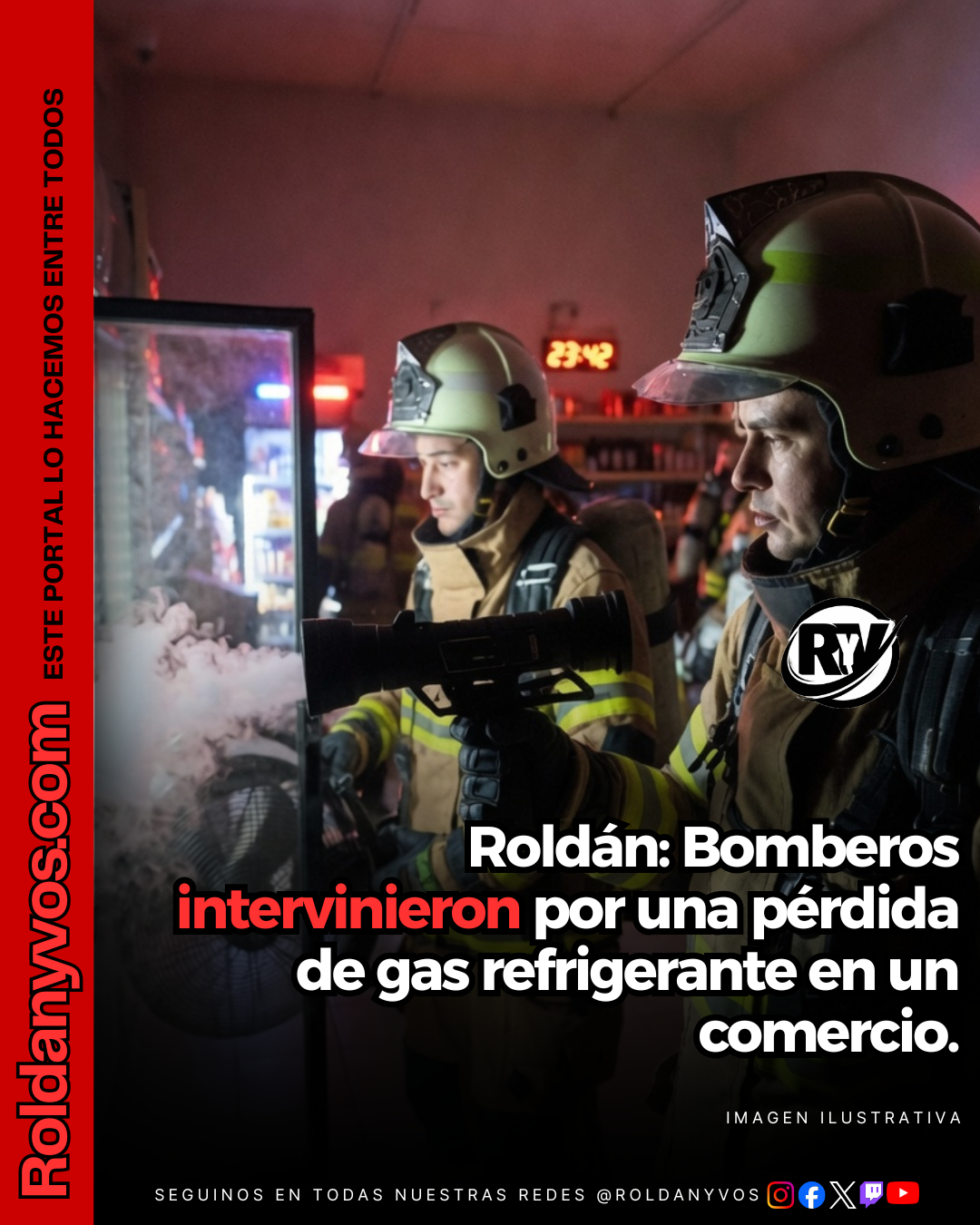 Bomberos de Roldán actuaron por una pérdida de gas refrigerante en un comercio